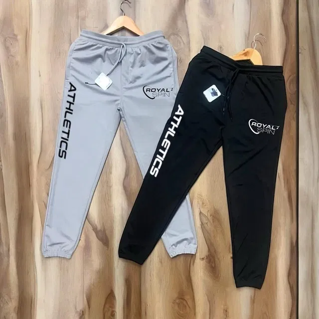 Polyester Blend Printed Regular Fir Trackpants for Men (Black & Grey, 36) (Pack of 2)