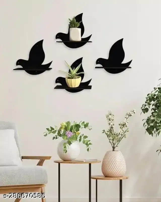 Star blackWooden Wall Hanging ,Black, Pack of 4