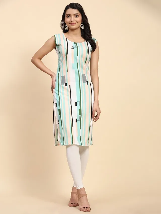 Crepe Printed Kurti for Women (White, L)