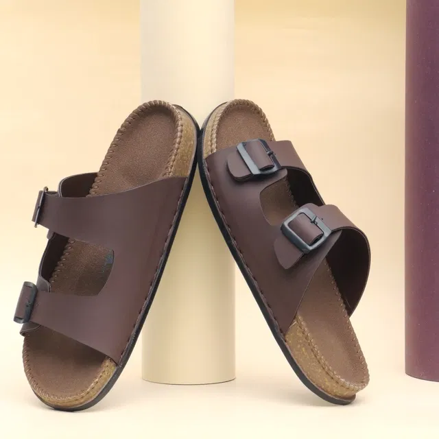 Solid Flip-flops for Men (Brown, 9)