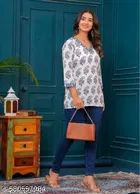 Rayon Printed Short Kurti for Women, White 