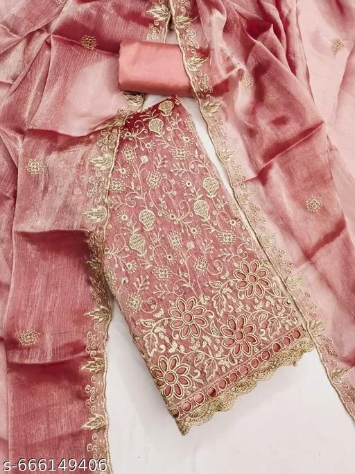 Georgette Punjabi/All Over Suits for Women, Floral Embroidered (Peach, 5.85 meter (S)) (Multicolor, 6.85 meter (3XL)
