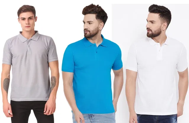 Polo T-shirts for Men, Pack of 3 (Multicolor, M)