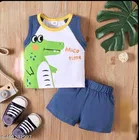 Hosiery Cotton Printed Clothing Set for Kids, Blue 