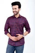 Cotton Blend Checked Shirt for Men, Red 