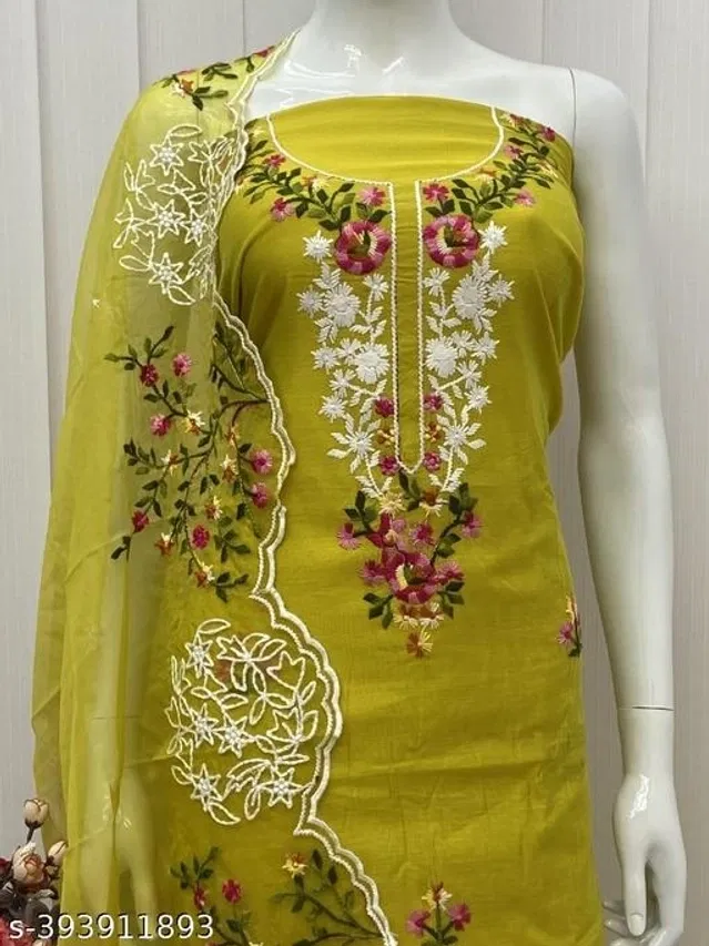 Embroidered Unstitched Suit for Women (Olive, 2.25 m)