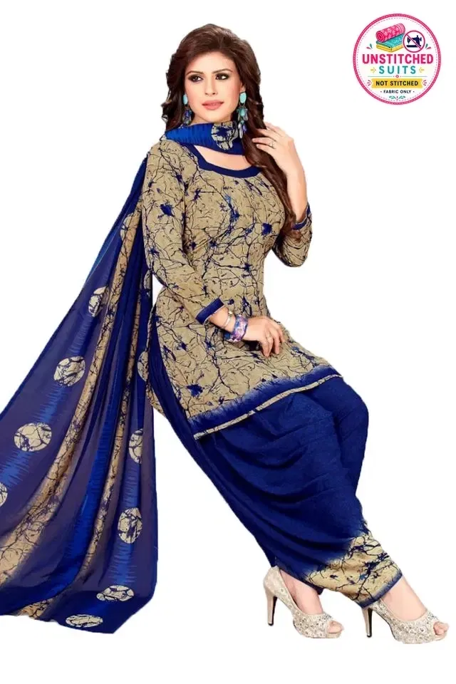 यशिका अन्स्टिच क्रेप सलवार सूट मटेरियल (ब्लू) (Y-237)