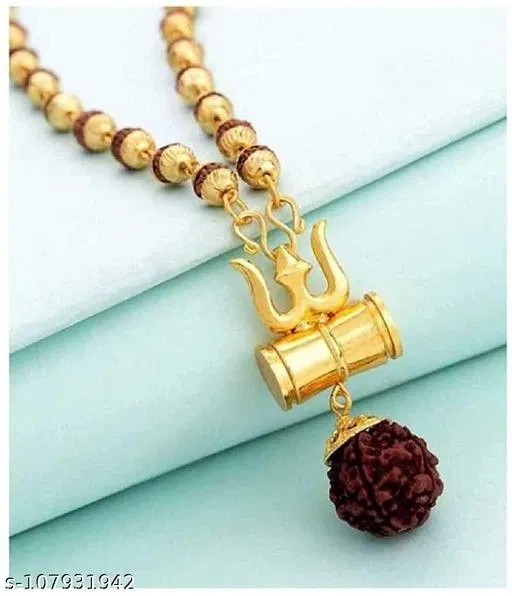 Rudraksha Mala with Damru Locket for Men (Gold)