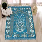 Chenille Handcrafted Muslim Islamic Prayer Mat (Aqua Blue)