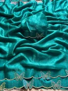 Silk Solid Saree for Women, Teal 