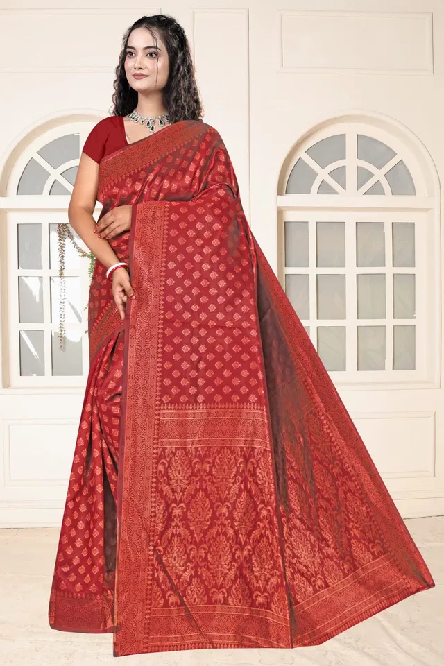 Jacquard Woven Design Saree for Women, Maroon (6.3 m)