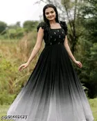 Solid Embroidered Balloon Maxi Gown for Women 