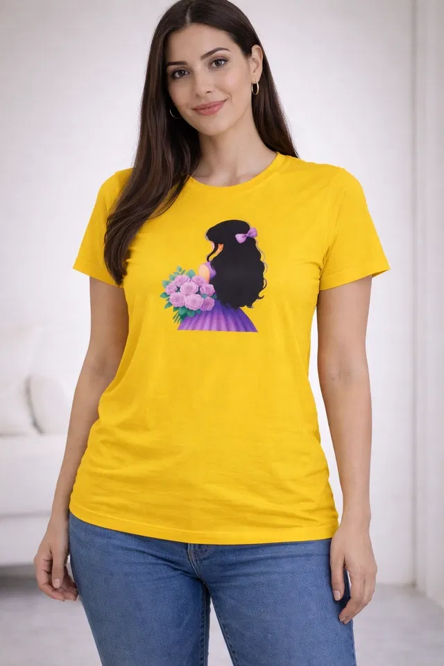 Cotton Blend Printed T-shirt for Men, Yellow (M)