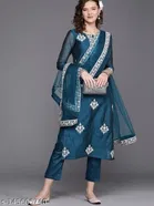 Cotton Embroidered Kurta with Pant & Dupatta for Women 