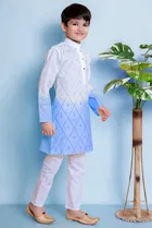 Cotton Embroidery Kurta with Payjama for Boys, Blue & White 