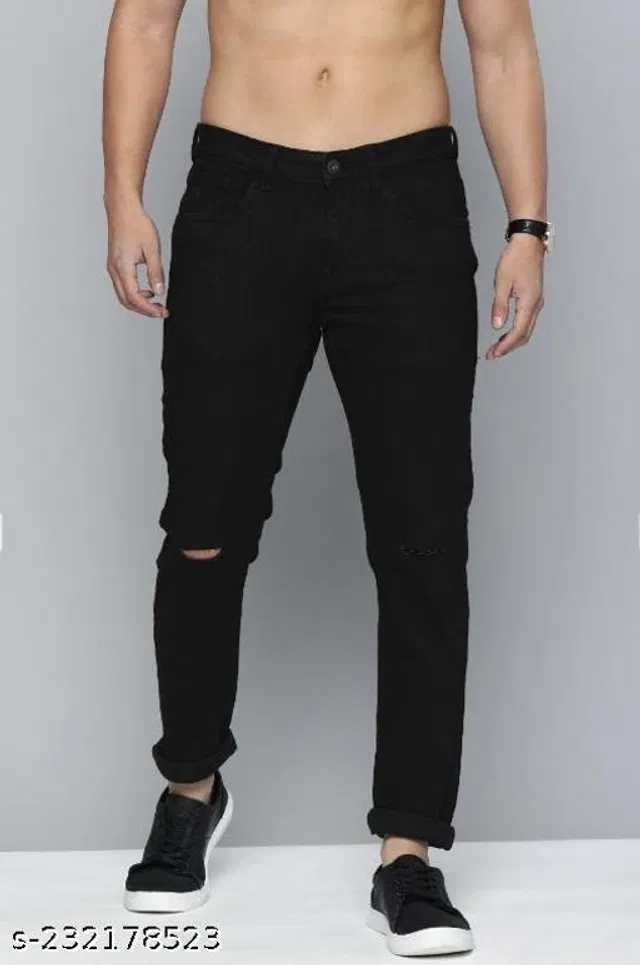 Denim Slim Fit Jeans for Men (Black, 28)