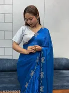 Silk Printed Saree for Women, Blue 