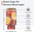 Afast Ribbed Glassware with Bamboo Lids and Straws 300 ml- Stackable Iced Coffee Cups, Vintage Drinking Glasses, Glass Tumbler for Soda, Juice,, Coffee, Milk, Water 