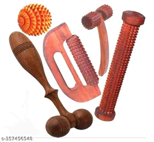 Wooden Body Massager Set (Multicolor, Set of 5)