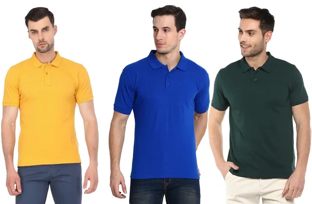 Polo Solid T-shirts for Men, Pack of 3 (Multicolor, M)