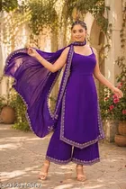 Embroidery Kurta Plazzo Set With Dupatta for Women 