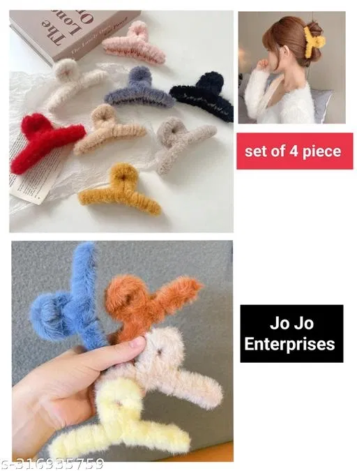 Fur Hair Clutcher for Women & Girls (Multicolor, Pack of 4)