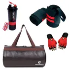 PU Leather Gym Bag with Gloves, Wristband & Shaker Bottle 