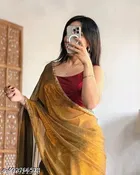 Chiffon Solid Saree For Women, Brown