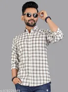 Polycotton Checked Shirts for Men, White 