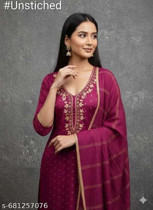 Silk Blend Embroidered Punjabi/All Over Suits Semi-Stitched Suits (Multicolor, 6.05 meter for Women (M)