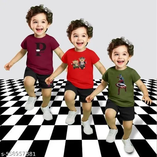 Cotton Blend Printed Clothing Set for Boys, Multicolour, Pack Of 3 (4-5 Years)
