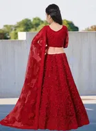 Net Embroidered Semi Stitched Lehenga for Girls 
