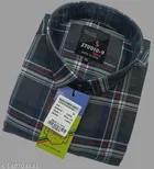 Cotton Blend Checked Shirt for Men, Grey 