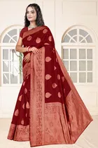 Jacquard Woven Design Saree for Women, Maroon 