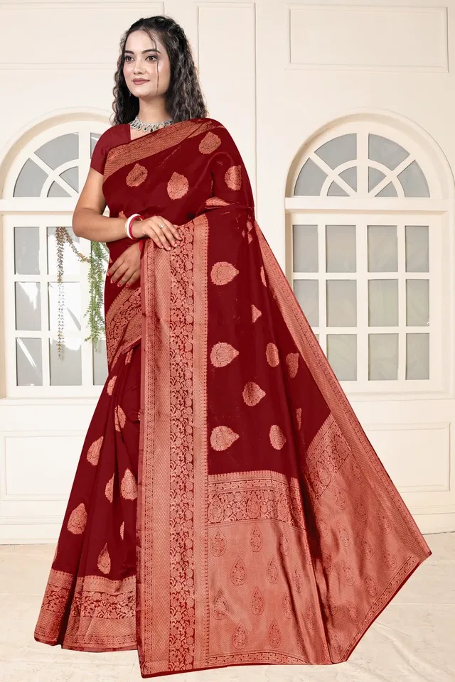Jacquard Woven Design Saree for Women, Maroon (6.3 m)
