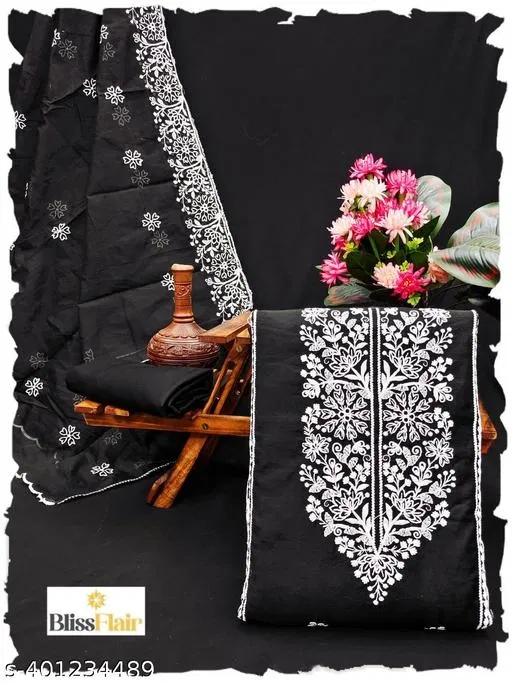 Embroidered Botanical Patiala Suits for Women (Black, Un Stitched)