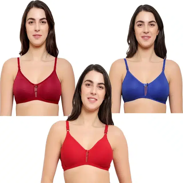 Cotton Blend Non Padded Bra for Women (Multicolor, 36) (Pack of 3)