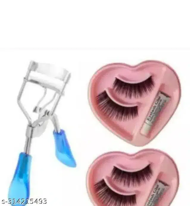 Eye Lash Curler with 2 Pcs False Eye Lashes with Glue (Multicolor, Set of 2)