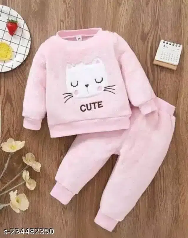 Hosiery Cotton Full Sleeves T-Shirt with Pant Clothing Set for Kids (Pink, 18-24 Months)