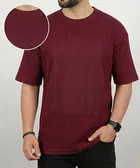 Polyester Round Neck T-shirt for Men, Maroon 