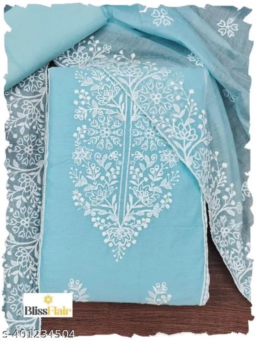 Embroidered Botanical Patiala Suits for Women (Blue, Un Stitched)