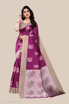 Art Silk Printed Saree for Women, Purple 