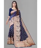 Litchi Silk Woven Design Saree for Women, Navy Blue 