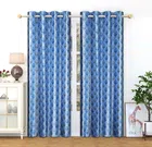 Polyester Printed Window & Door Curtains (Pack of 2) (Blue, 5 feet)