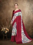 Art Silk Printed Saree for Women, Red 