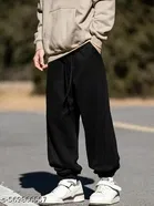 Cotton Blend Solid Trackpant for Men, Black 