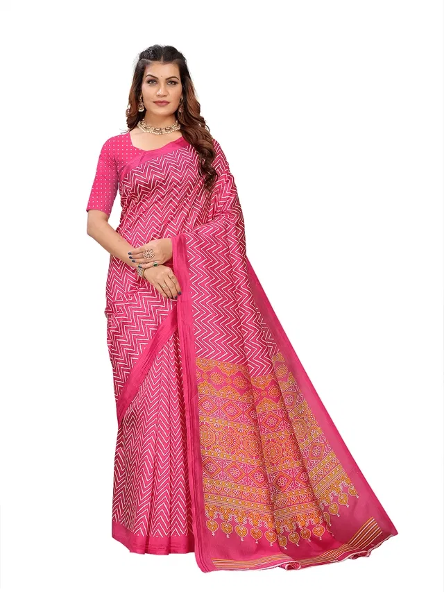 Mysore Silk Printed Saree for Women (Pink, 6.3 m)