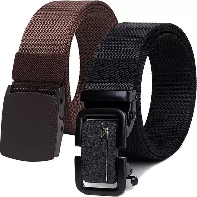Casual Nylon Belt for Men (Brown & Black, Pack of 2)