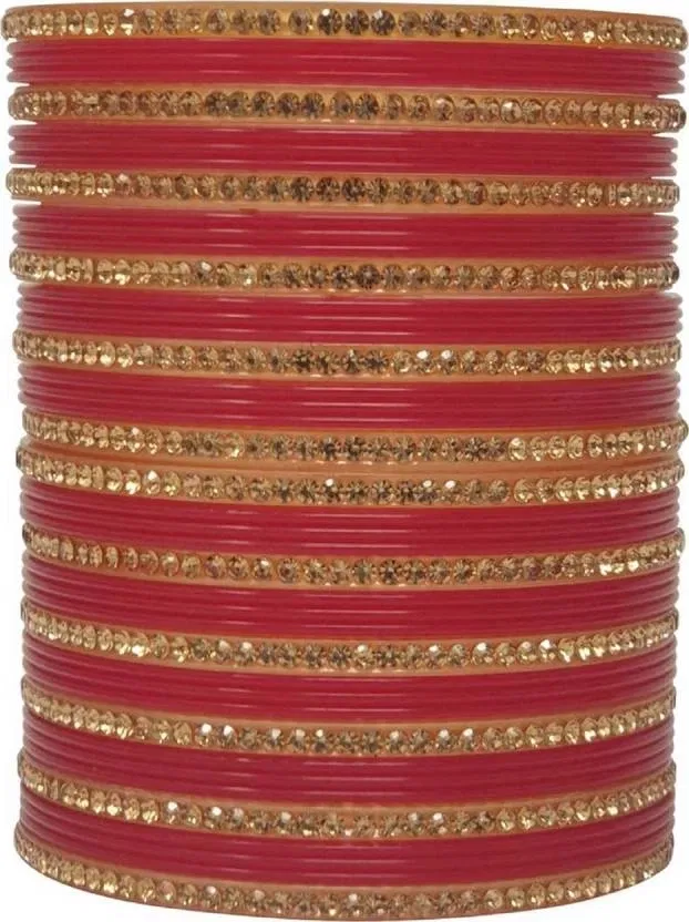 Plastic Traditional Stoned Chudha for Women, Red (2.4)