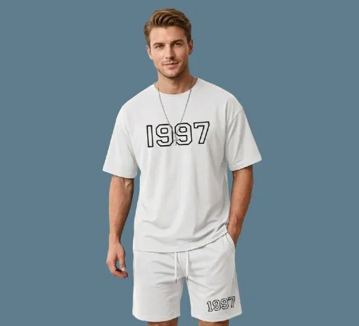 Cute T Shirt and Shorts Set for Men, Pack of 2 (White, M)